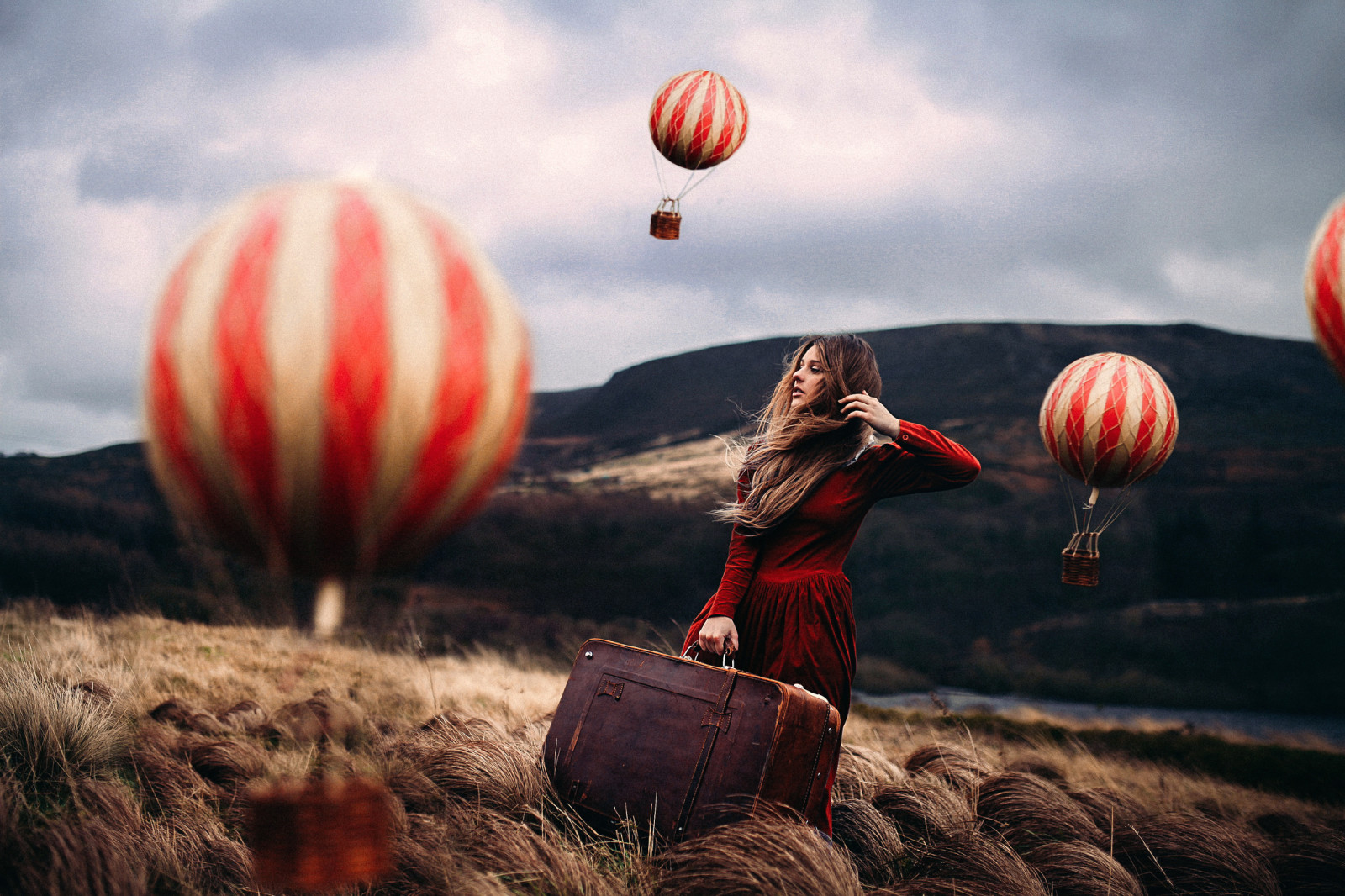 女孩, 艺术, 气球, 手提箱, 罗西·哈迪（Rosie Hardy）, 心灵旅行者