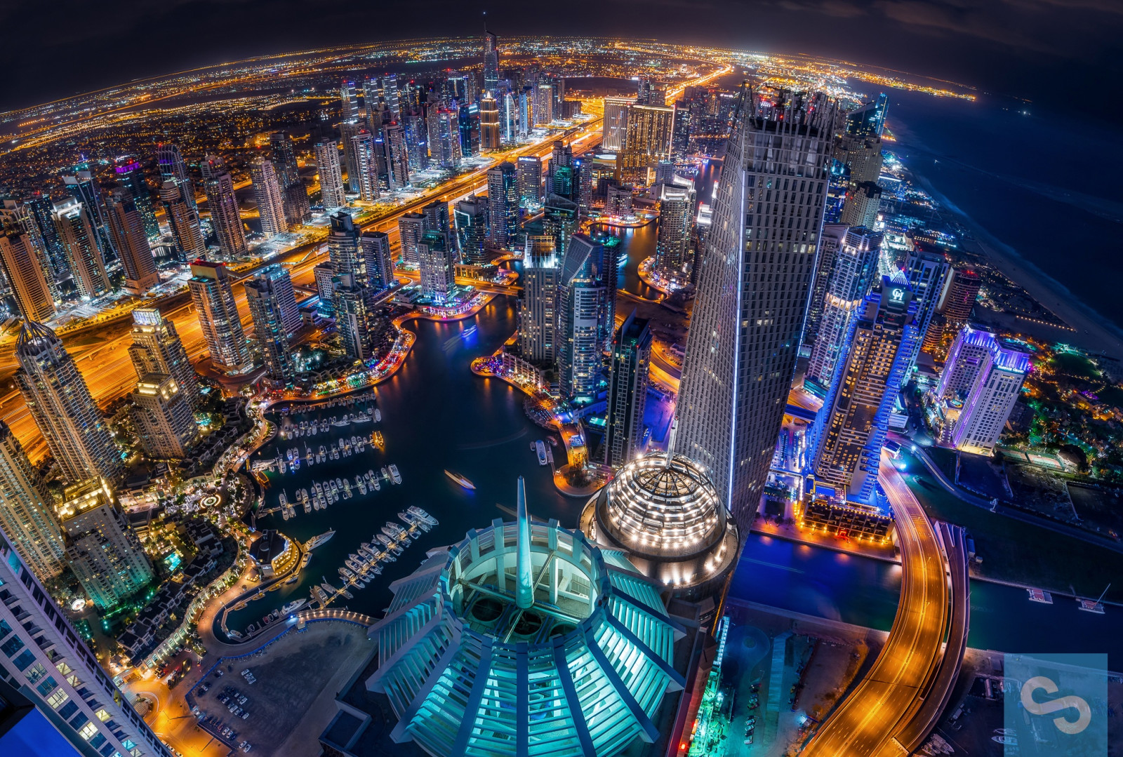 thành phố, buổi tối, Dubai, UAE, Bến du thuyền Dubai, đèn, đêm