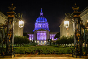 Balai Kota, gerbang, lampu, malam, Istana, San Fransisco, langit, Amerika Serikat