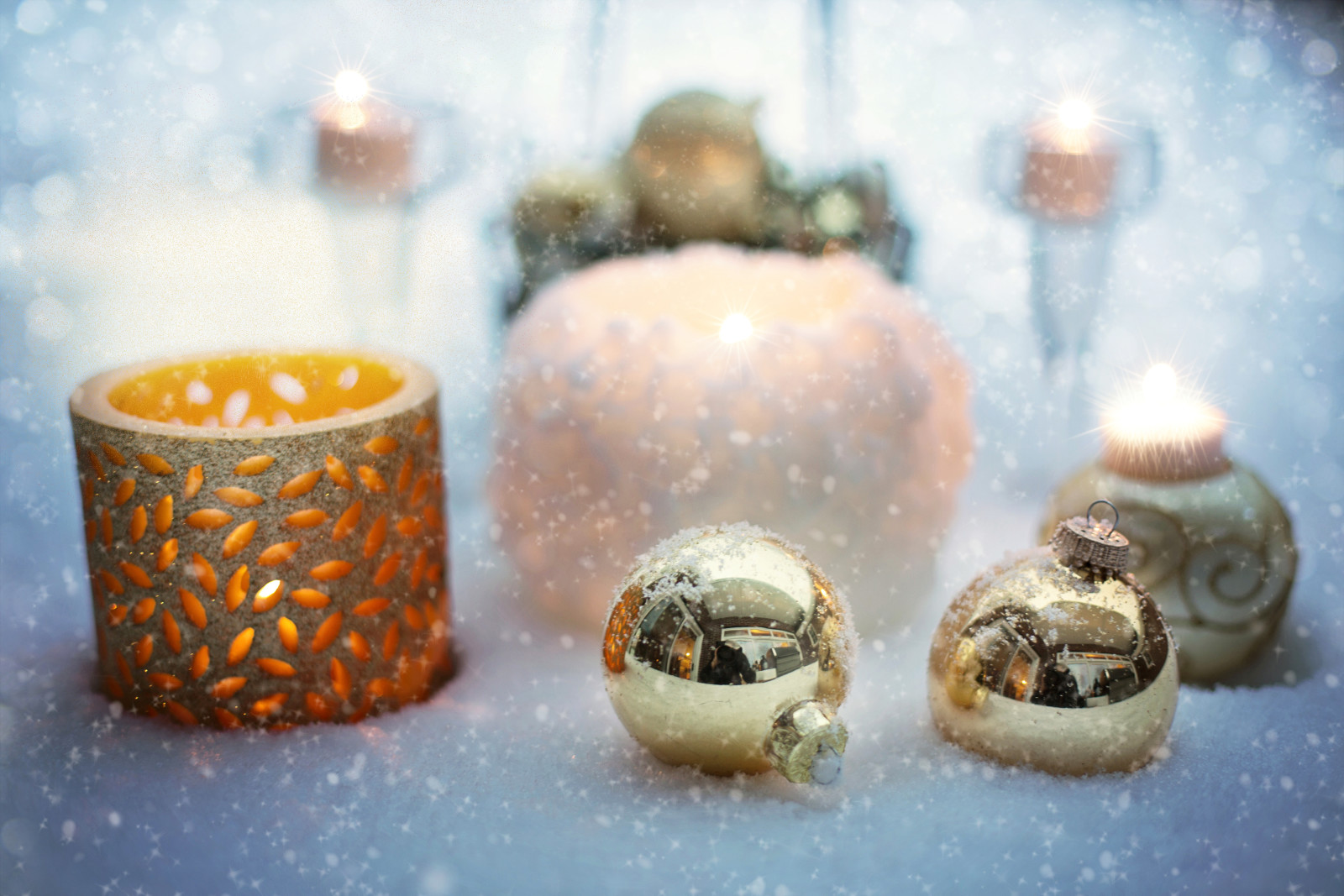 雪, 球, 新年, 装饰, 散景, 假日, 玩具, 蜡烛
