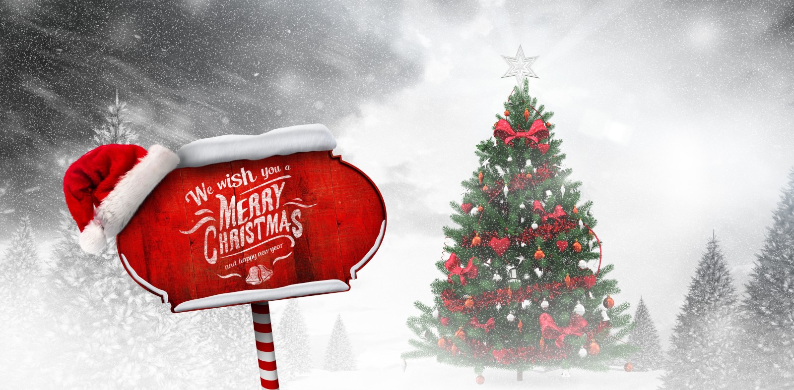 눈, 나무, 새해, 크리스마스, 장식, 명랑한, 겨울, 장난감