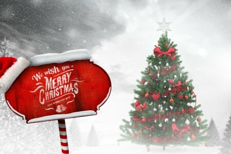 크리스마스, 장식, 명랑한, 새해, 눈, 장난감, 나무, 겨울