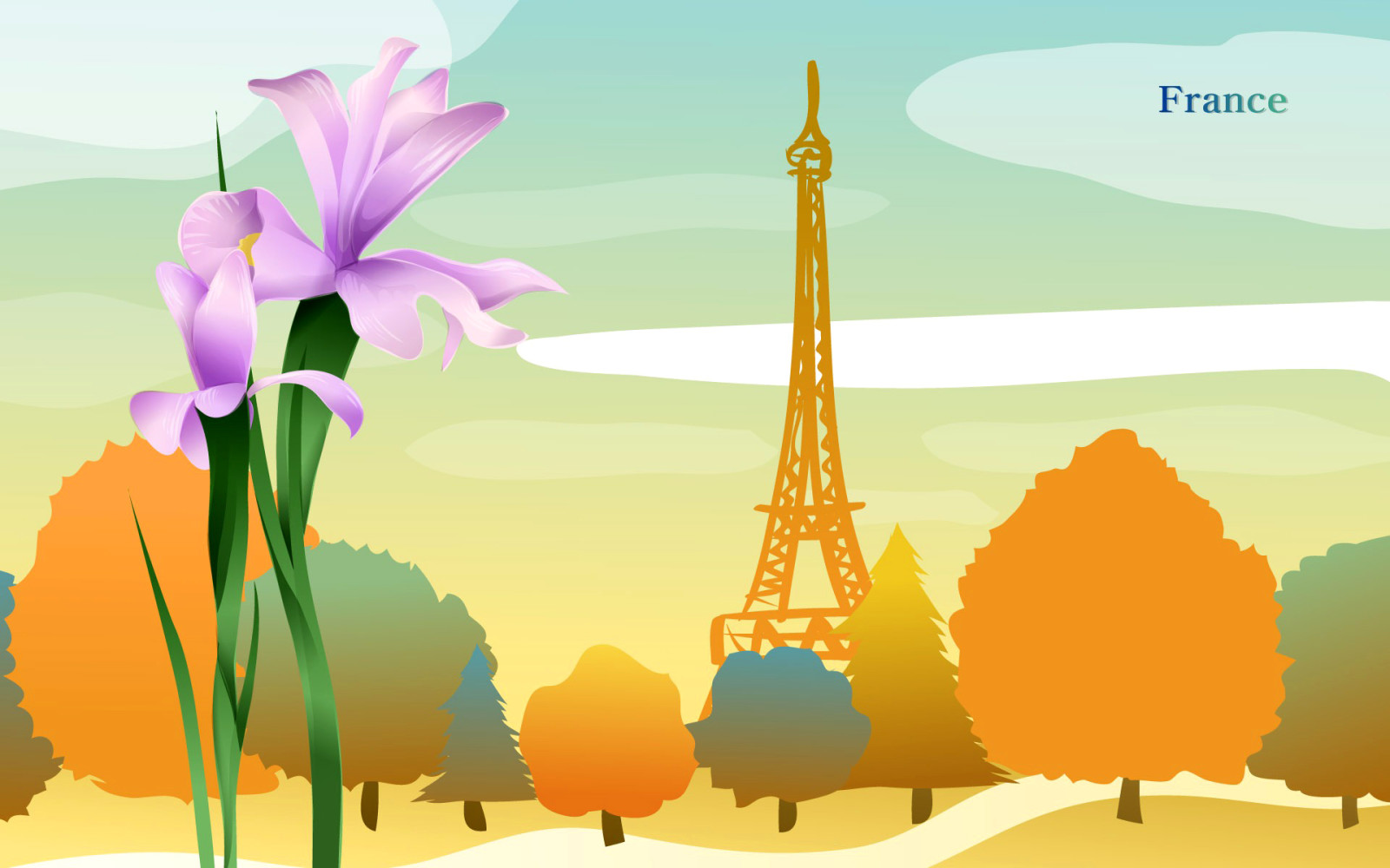 가을, 도시, 나무, 꽃들, 프랑스, 여행, 탑, 국가