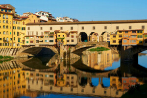 Arno, Jembatan, Firenze, Florence, rumah, Italia, Jembatan tua, sungai