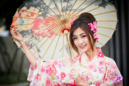 アジア人, 女の子, 傘
