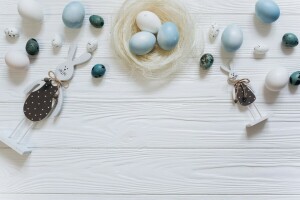 푸른, 토끼, 장식, 부활절, 달걀, 행복, 봄, 부드러운