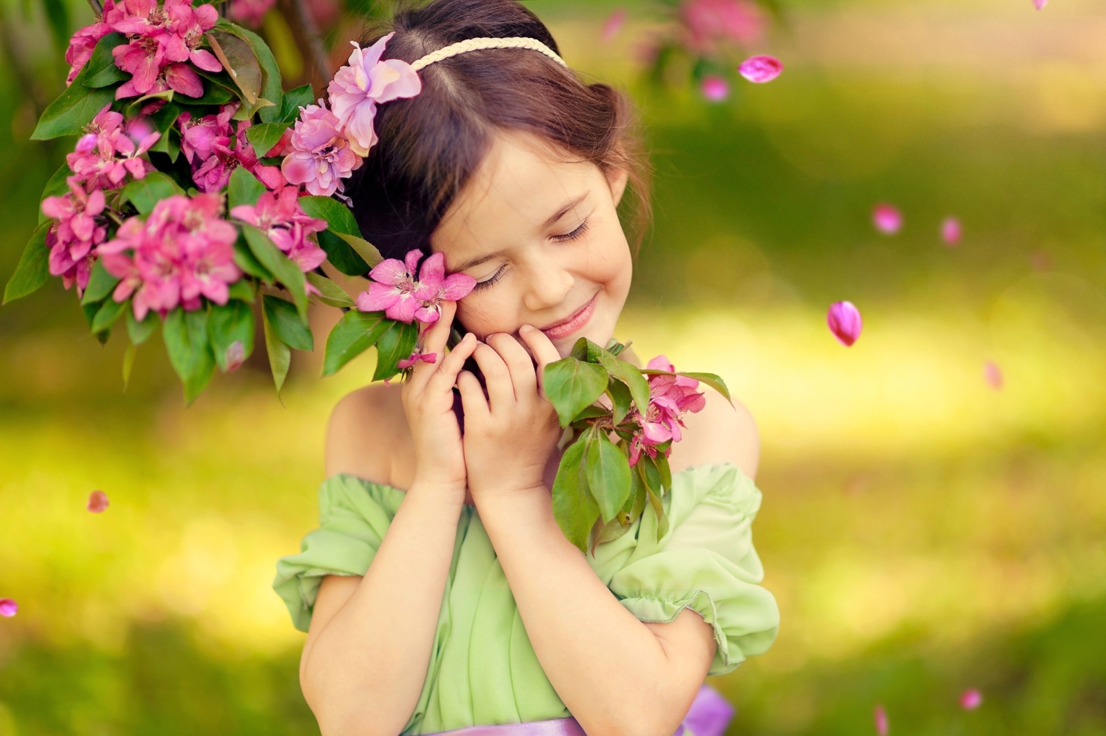 cây, con gái, nụ cười, mùa xuân, ra hoa, Vui sướng, những cảm xúc, hạnh phúc