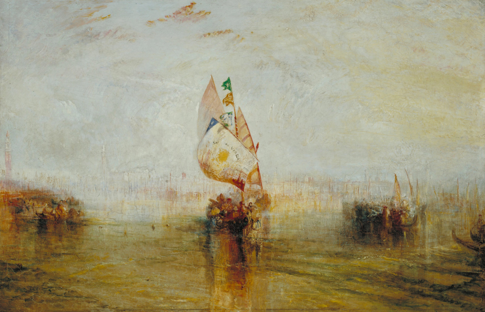 图片, 船, 水彩, 帆, 海景, 威廉·特纳, 威尼斯的太阳出海