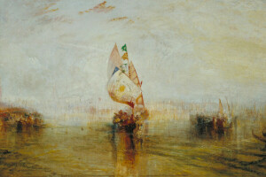 thuyền, hình ảnh, chèo, cảnh biển, Mặt trời của Venice Đi ra biển, màu nước, William Turner