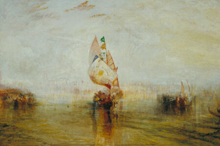 ボート, 画像, 帆, 海景, 海に行くヴェネツィアの太陽, 水彩, ウィリアム・ターナー