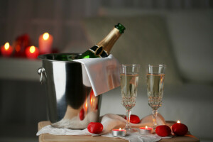 贈り物, 眼鏡, 心臓, 愛, ロマンチック, バラ, バレンタイン・デー, ワイン