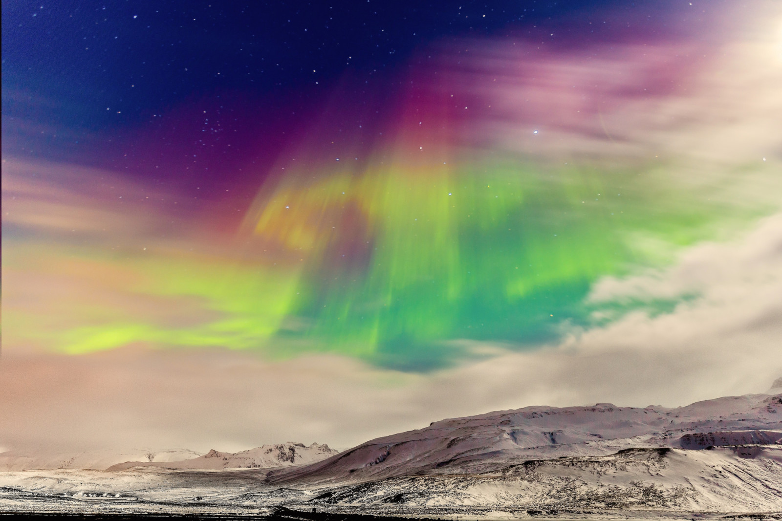 天空, 冬季, 乌云, 山脉, 挪威, 颜色, 星星, 北极光