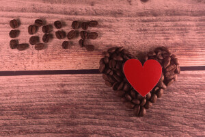 コーヒー, 粒, 心臓, 愛, ロマンチック