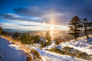 bình minh, phong cảnh, Thiên nhiên, mặt trời, mùa đông