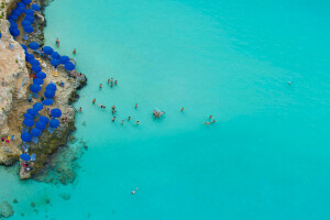 青い珊瑚礁, コミノ, マルタ, 岩, 海, 傘