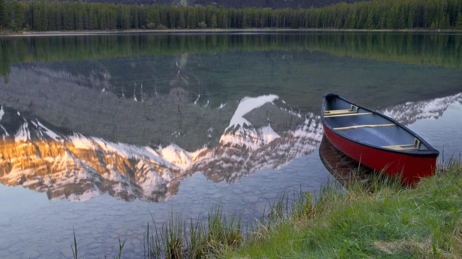 hồ, phản ánh, Canada, Alberta, núi, thuyền, Vườn quốc gia Banff