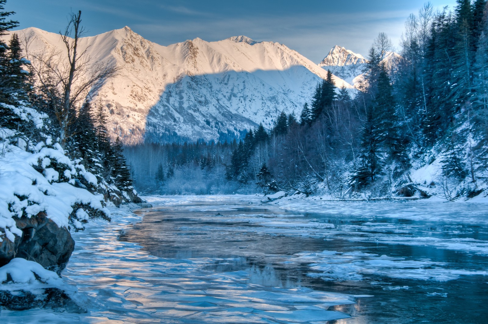 森林, 自然, 川, 冬, 風景, 山, アラスカ