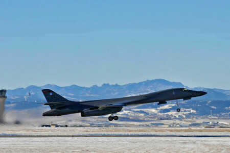 B-1B, 爆撃機, ランサー, 超音速, 飛行場, 上昇