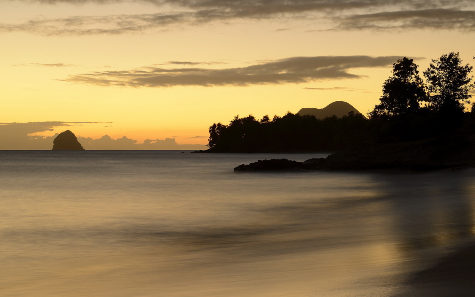 matahari terbenam, pemandangan, laut, Marin, Martinique, Ste.-Luce