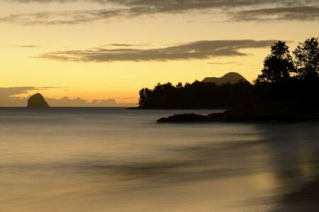pemandangan, Marin, Martinique, laut, Ste.-Luce, matahari terbenam