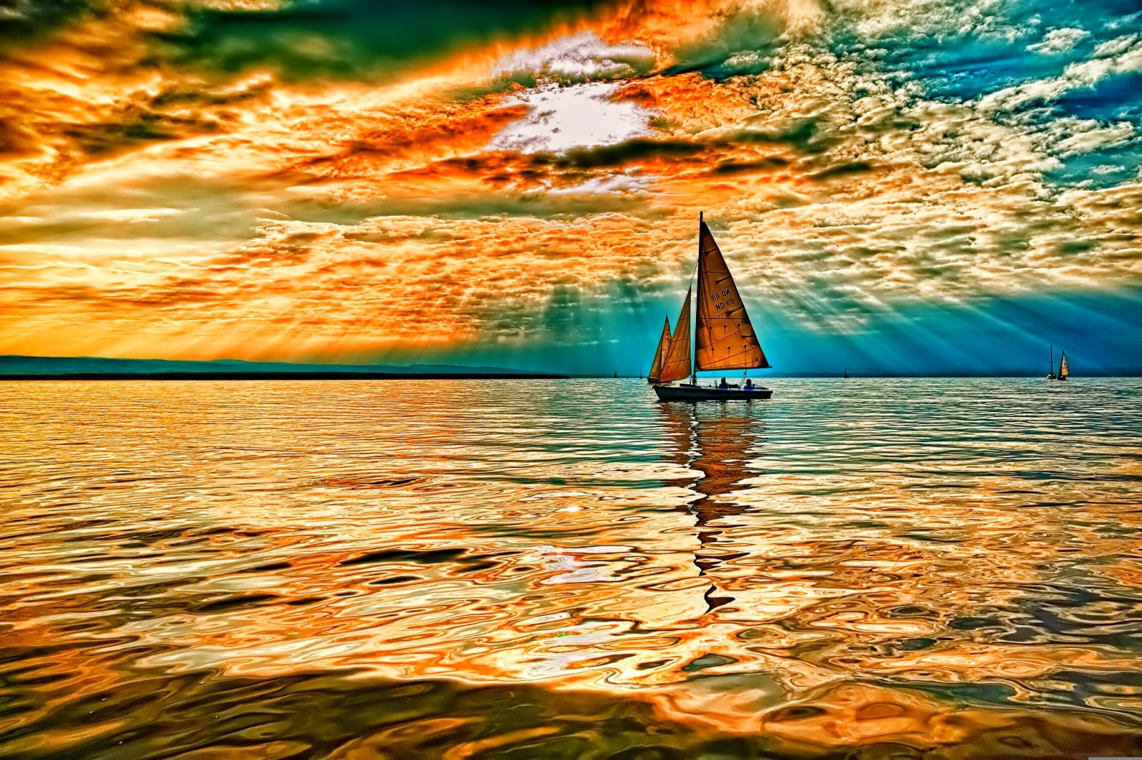 空, 湖, 雲, 光線, 帆, ヨット, ラドカ