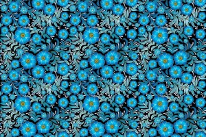 푸른, 꽃들, 무늬