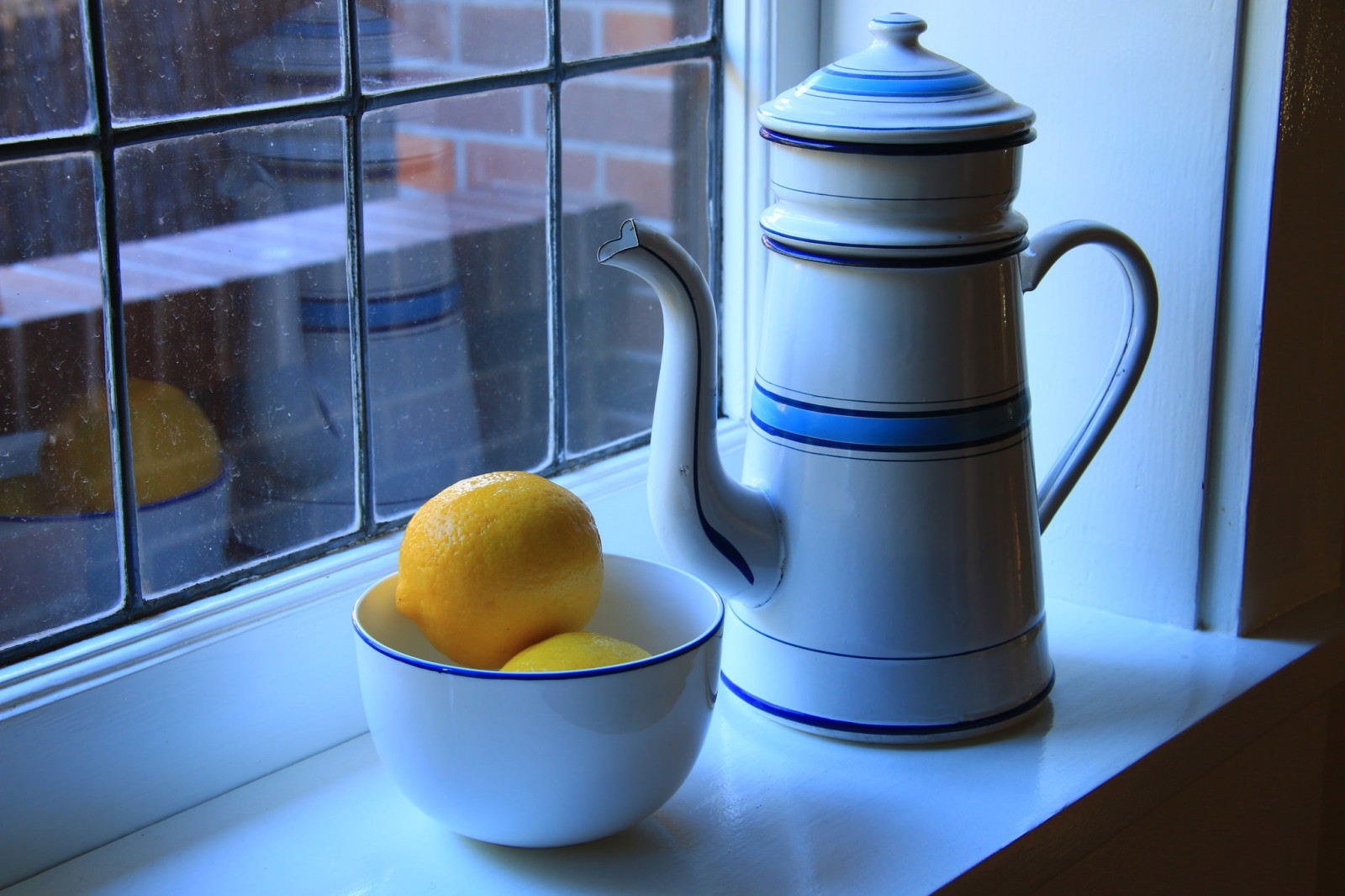 静物, 窗口, 水壶, 碗, 柠檬