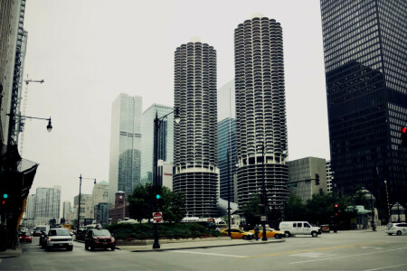 시카고, 일리노이, 기계, 주차, 고층 빌딩, 거리, 도시