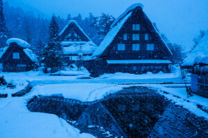 고카 야마, 집, 일본, 시라카와 고, 눈, 겨울