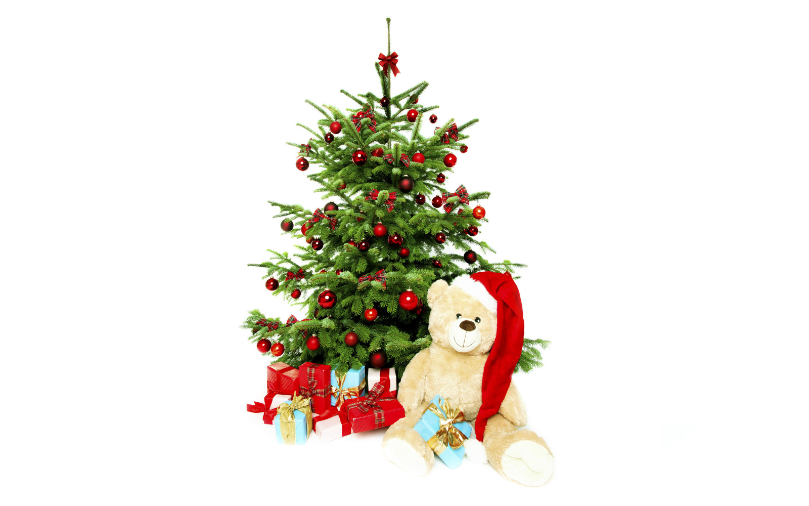 球, 树, 新年, 假日, 红色, 熊, 礼物, 帽子