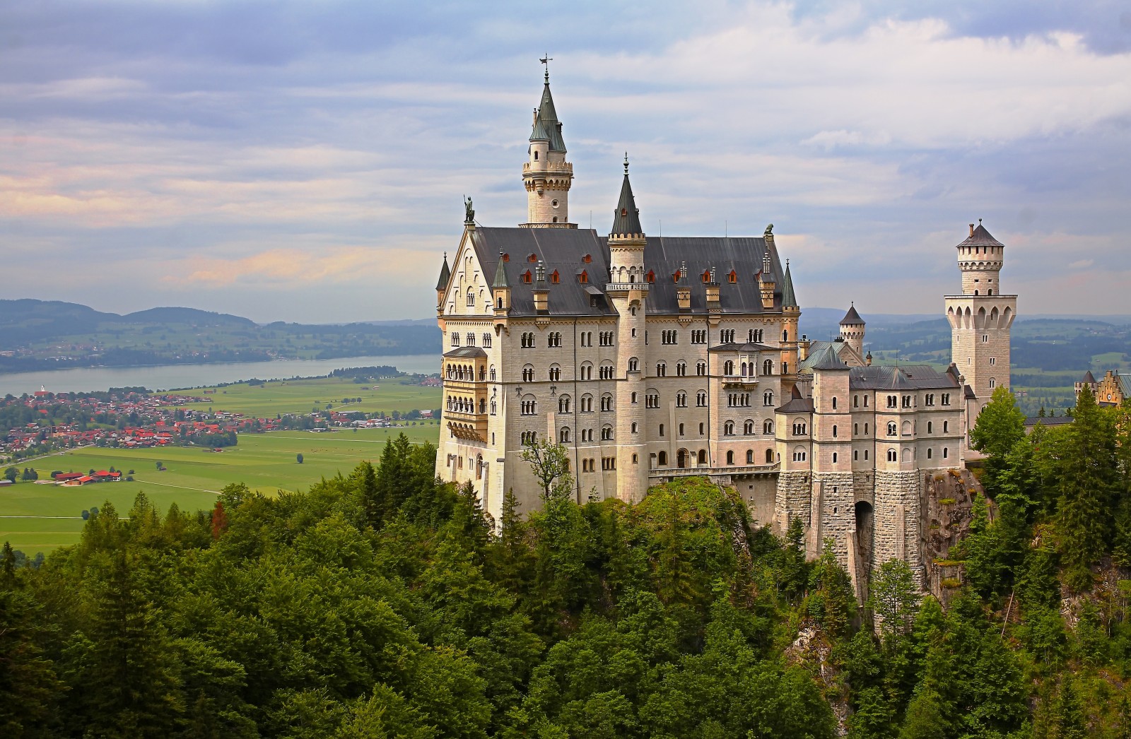 cây, nước Đức, Bayern, thung lũng, bức tranh toàn cảnh, Lâu đài, Bavaria
