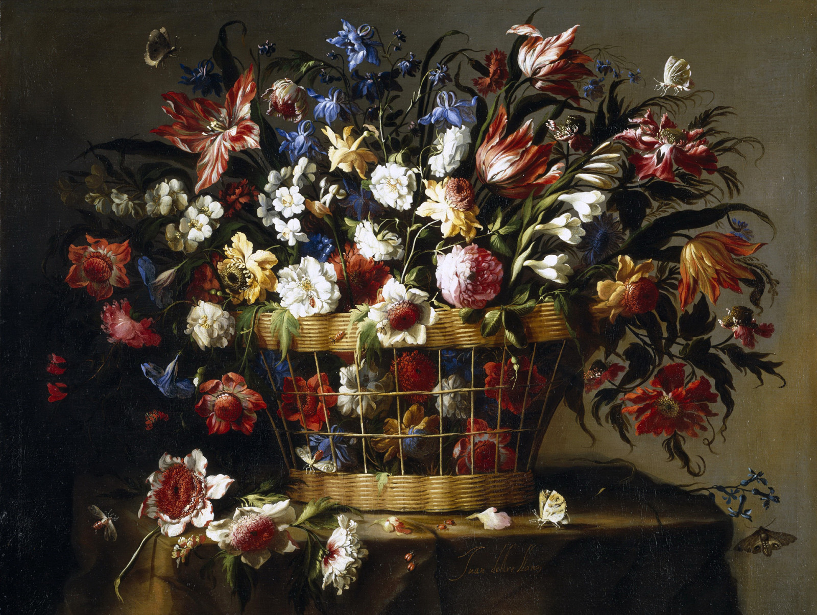 Cuộc sống tĩnh lặng, bó hoa, cánh hoa, Juan de Arellano