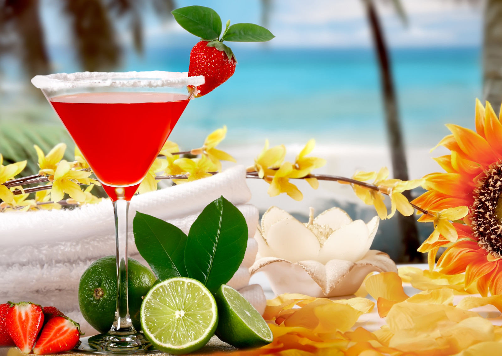 biển, tươi, dâu, cocktail, uống, trái cây, Vôi, nhiệt đới