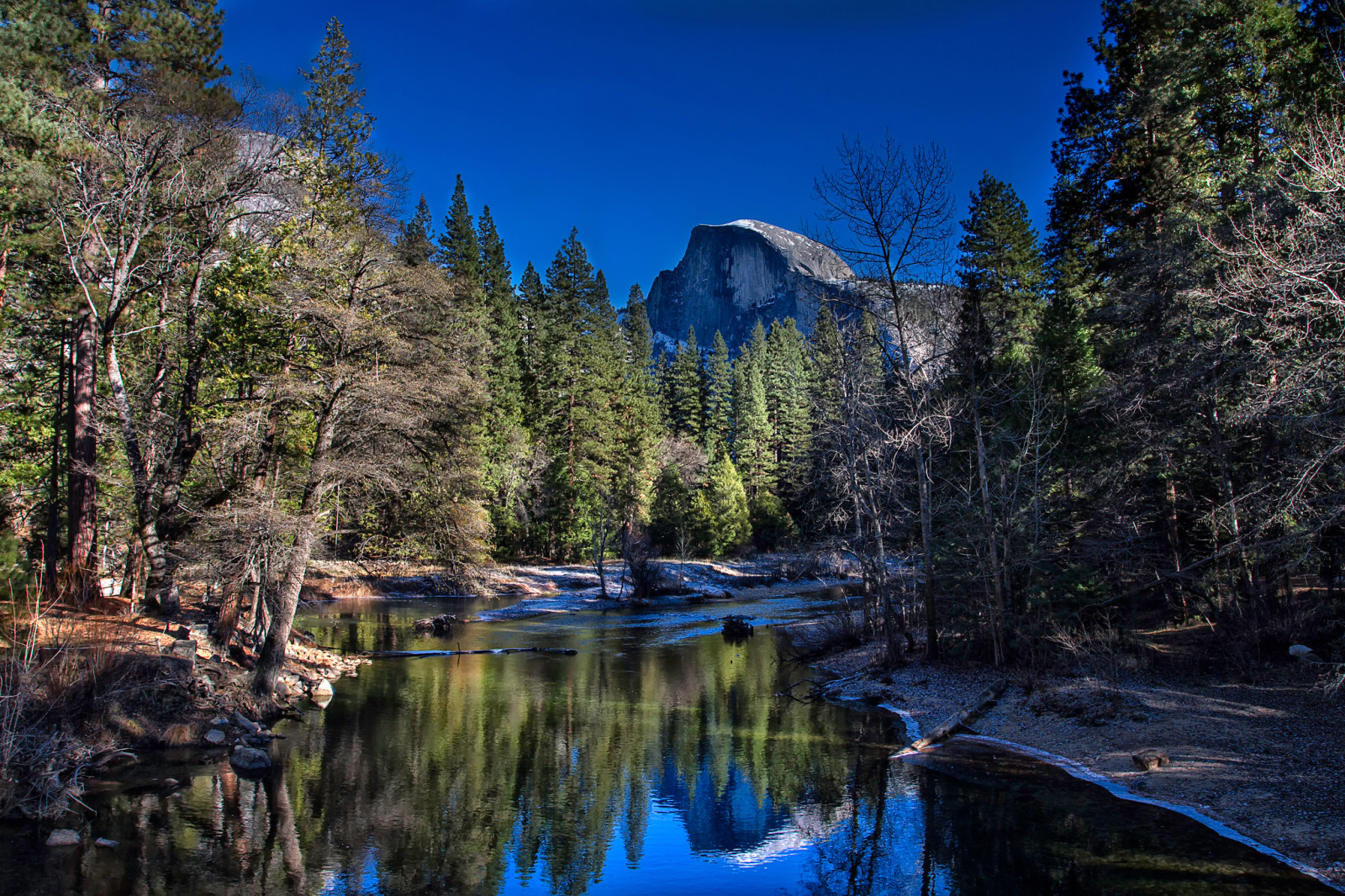 hutan, sungai, pohon, gunung, Amerika Serikat, CA, Taman Nasional Yosemite