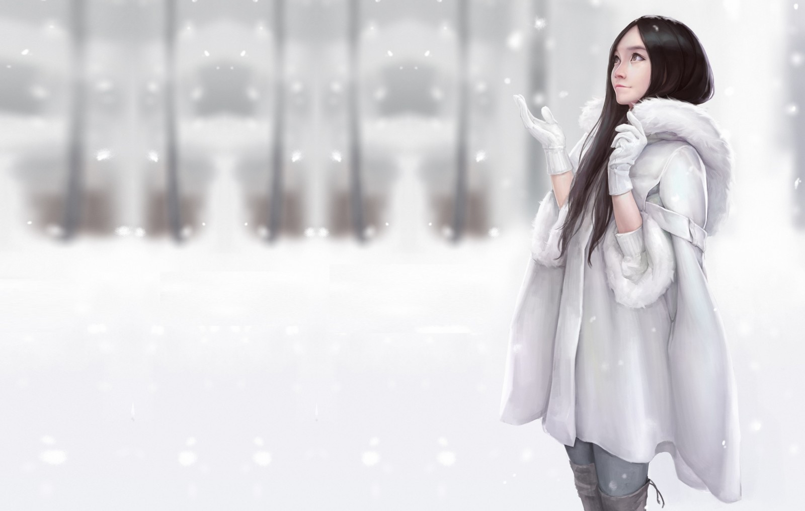 tuyết, tâm trạng, mùa đông, nghệ thuật, áo choàng ngoài, Maou Renjishi