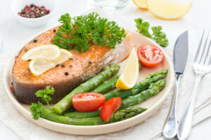 아스파라거스, 물고기, 연어, 야채