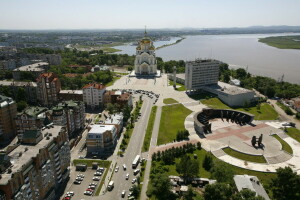 Nhà thờ, thần tình yêu, Trang Chủ, Khabarovsk, hình chụp, con sông, đường phố, mùa hè