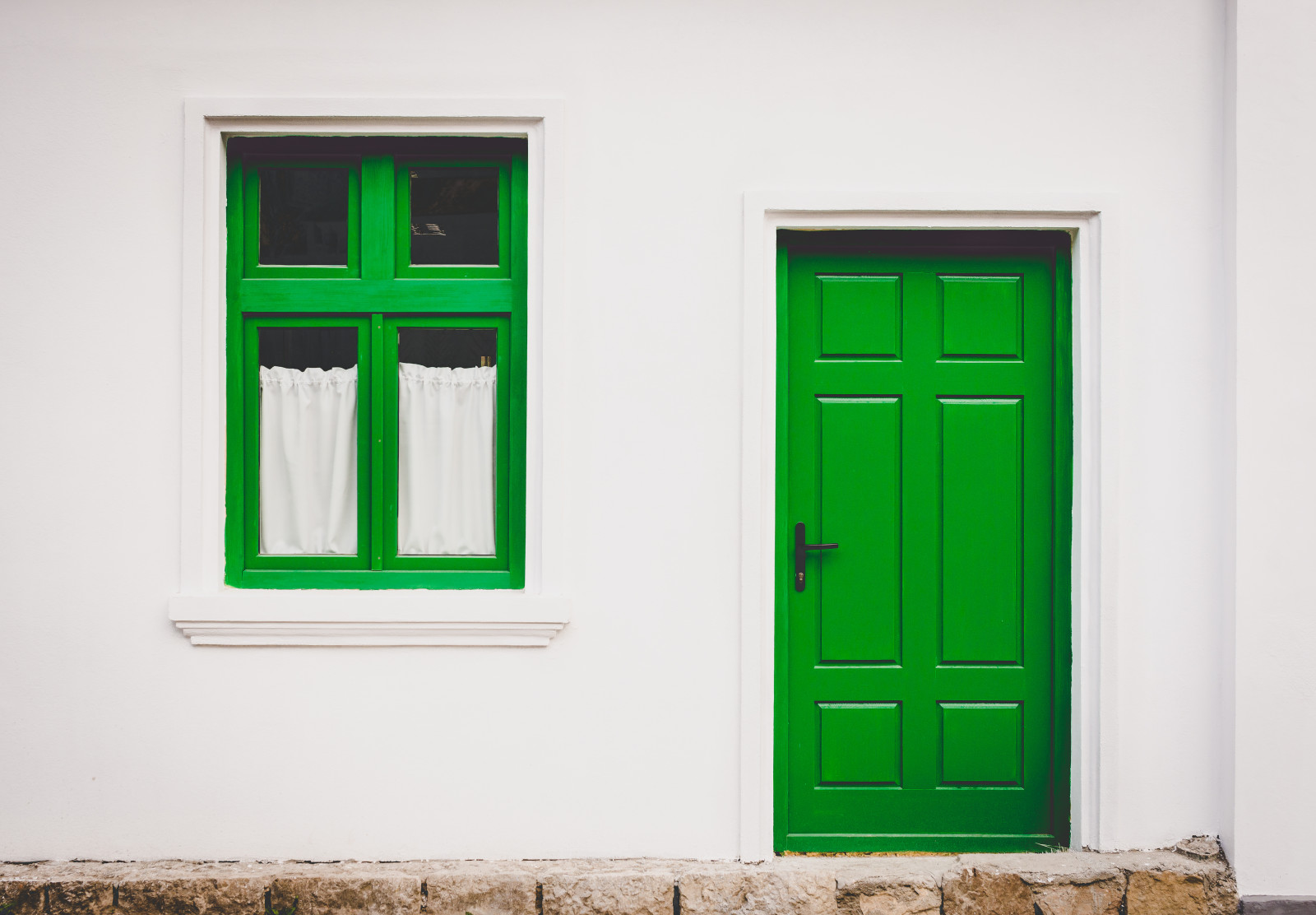 家, 壁, 窓, 緑, ドア