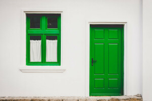緑, 家, ドア, 壁, 窓