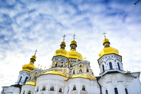 教会, ドーム, キエフ, ペチェールシク大修道院, 宗教, 空, ウクライナ