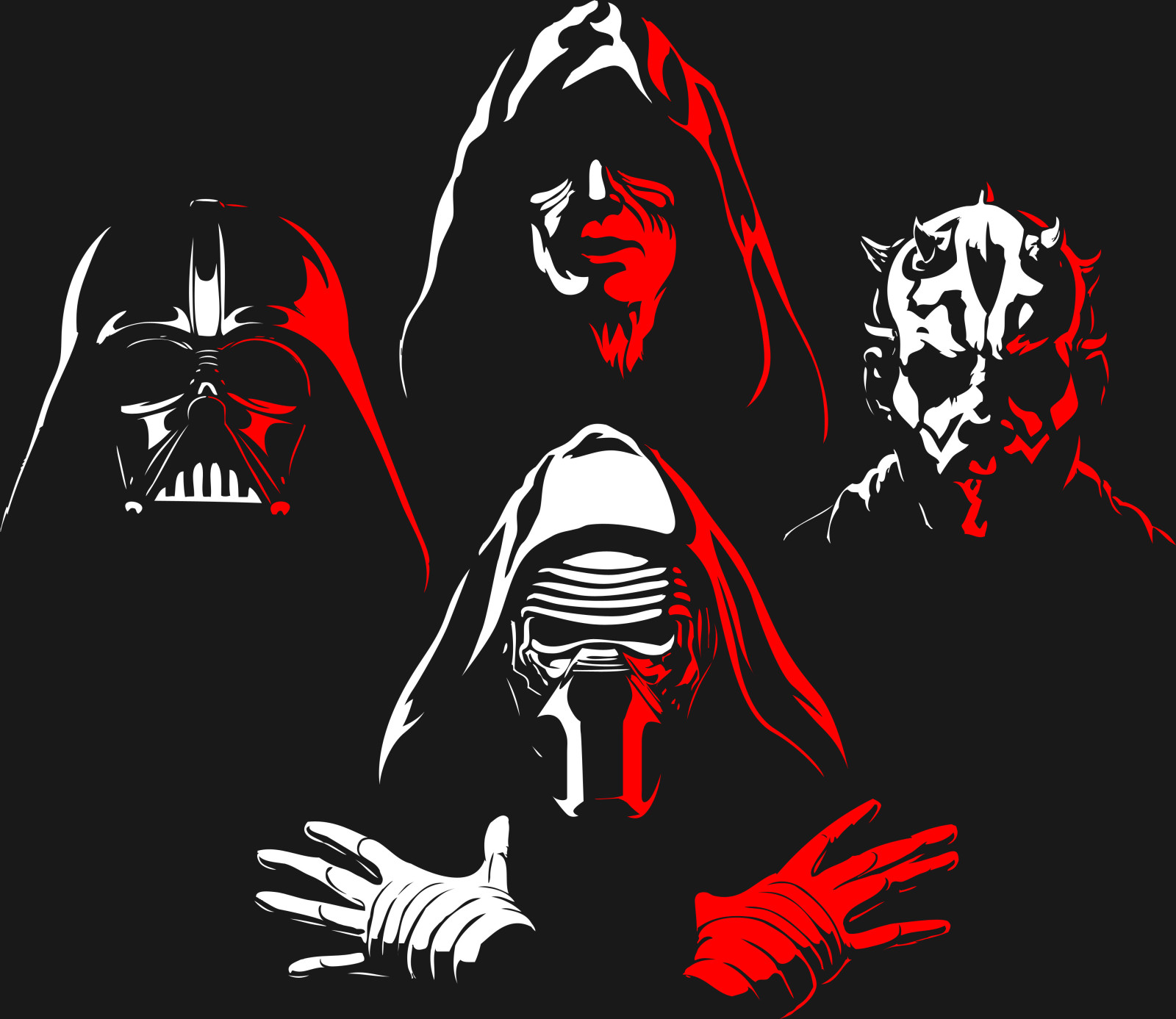 merah, putih, Darth Vader, Kylo Ren, Darth Maul