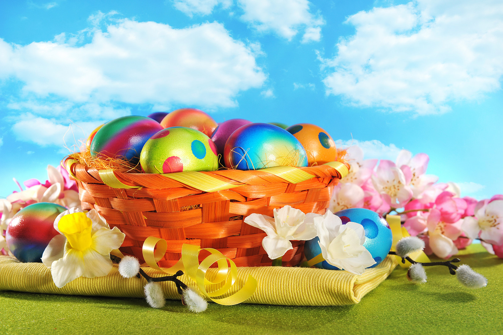 kayu, liburan, telur, senang, bunga-bunga, musim semi, penuh warna, Paskah