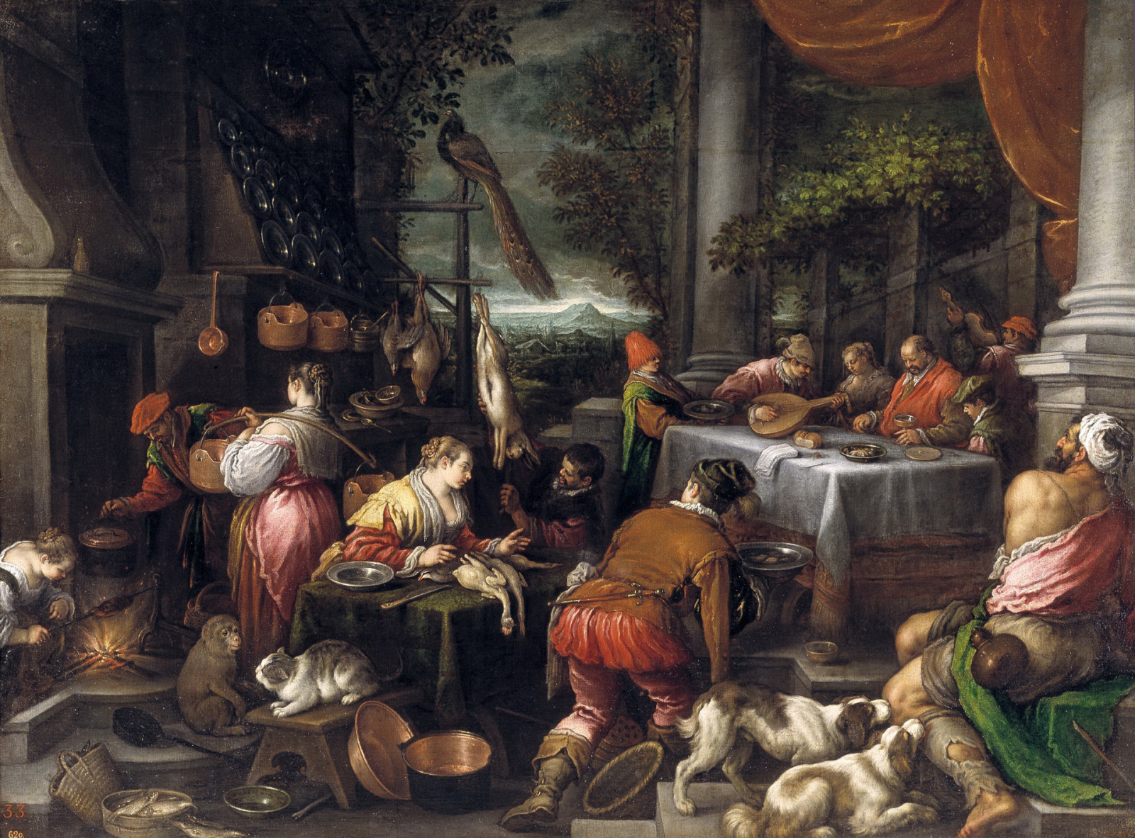 gambar, binatang, orang-orang, Mitologi, aliran, Orang kaya dan Lazarus, Leandro Bassano