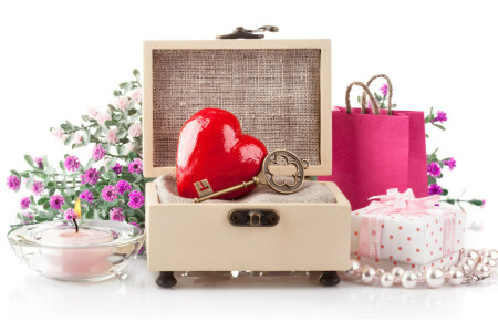 상자, 양초, 선물, 심장, 휴가, 사진