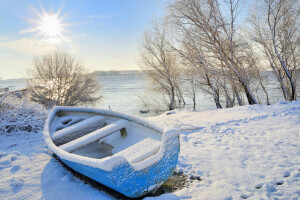 ボート, クリスマス, 霜, 新年, 雪, 冬