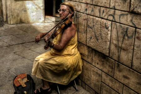 音楽, 通り, バイオリン, 女性