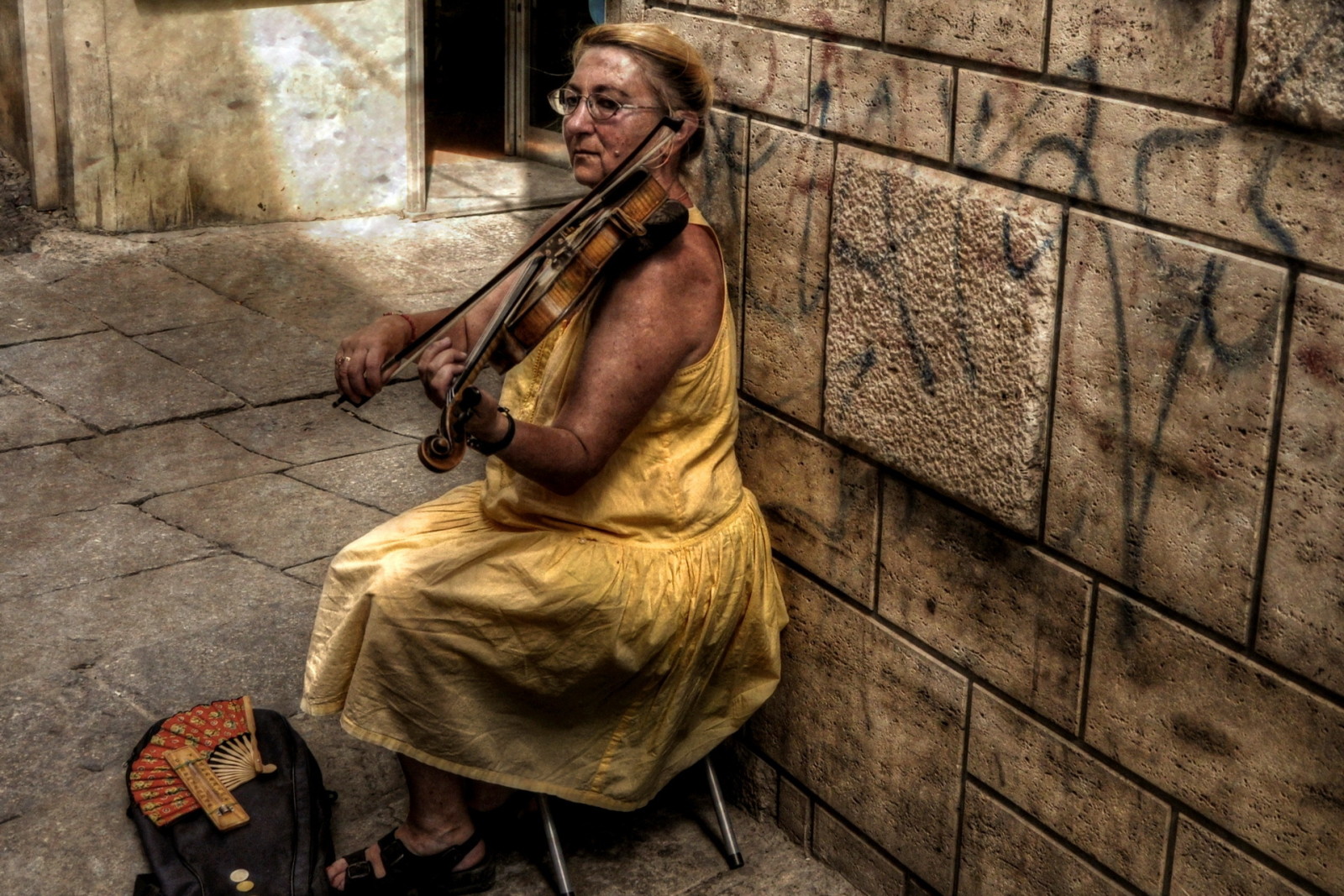 거리, 음악, 여자, 바이올린