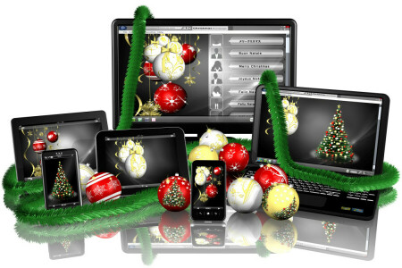 불알, 크리스마스, 휴일, 노트북, 감시 장치, 새해, 반사, 화면
