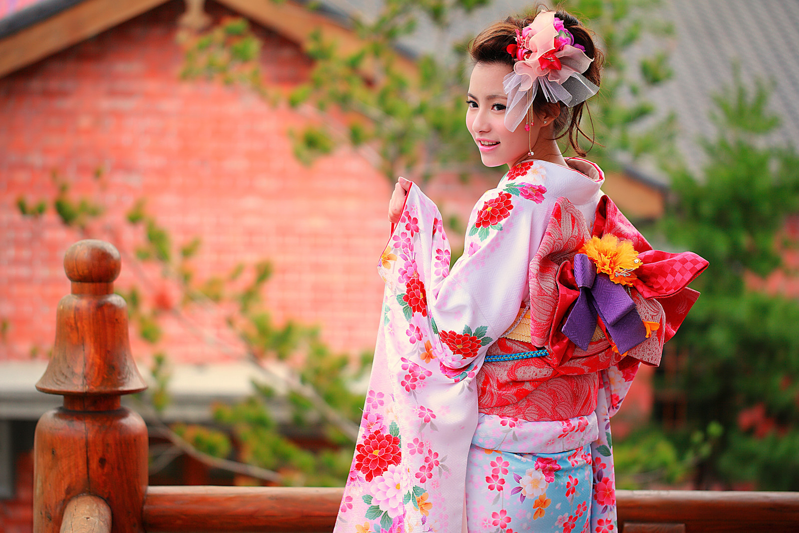 wajah, musim panas, gaya, pakaian, kimono