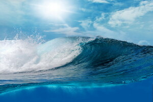 青い, 海洋, 海, 空, はねかける, 海, 水, 波